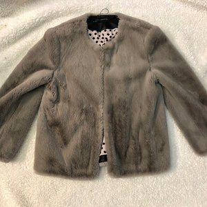 ZARA Women Jacket Women Size S Gray Tau[e Faux Fur Long Sleeve Open Front